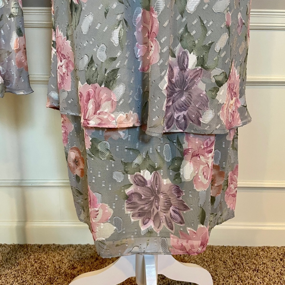 Jeffrey & Dara Evenings by Tom Barra 10 dress set cardigan floral 80s gray pink - Picture 3 of 7